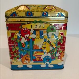 vintage M&M's Christmas Village Series Toy Shop collectible metal tin